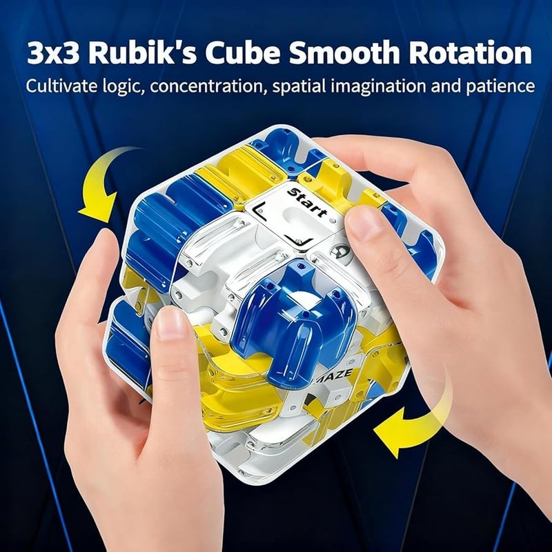 Blue 3D Rolling Ball Maze Cube Puzzle Brain Teaser Toy For Stress Relief - Image 4